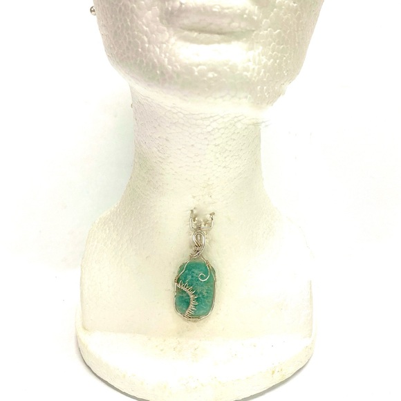 HANDMADE Genuine Amazonite Hand Wrapped Pendant, Gift for Her, Artisan Jewelry - Picture 2 of 10